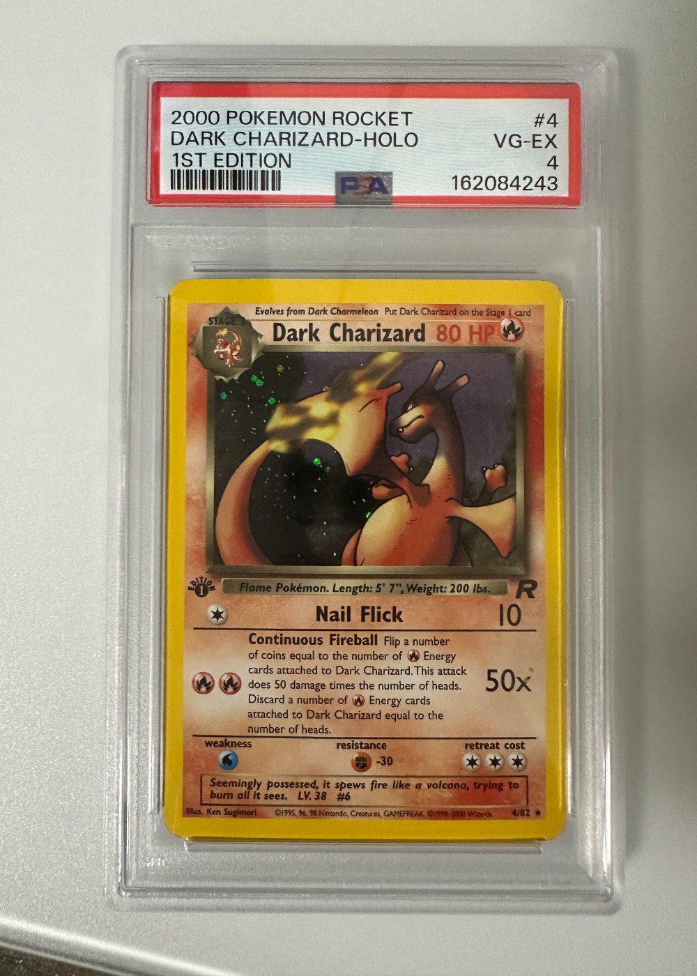 Pokemon Card Dark Charizard 4/82 1st Edition Rocket 2000 Holo Rare Vintage PSA 4