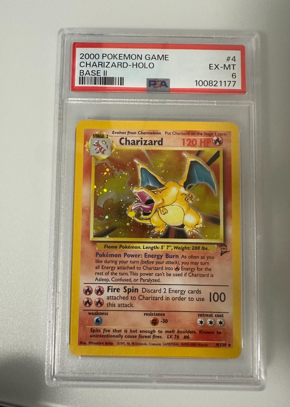 2000 POKEMON BASE SET 2 #4 CHARIZARD-HOLO PSA 6